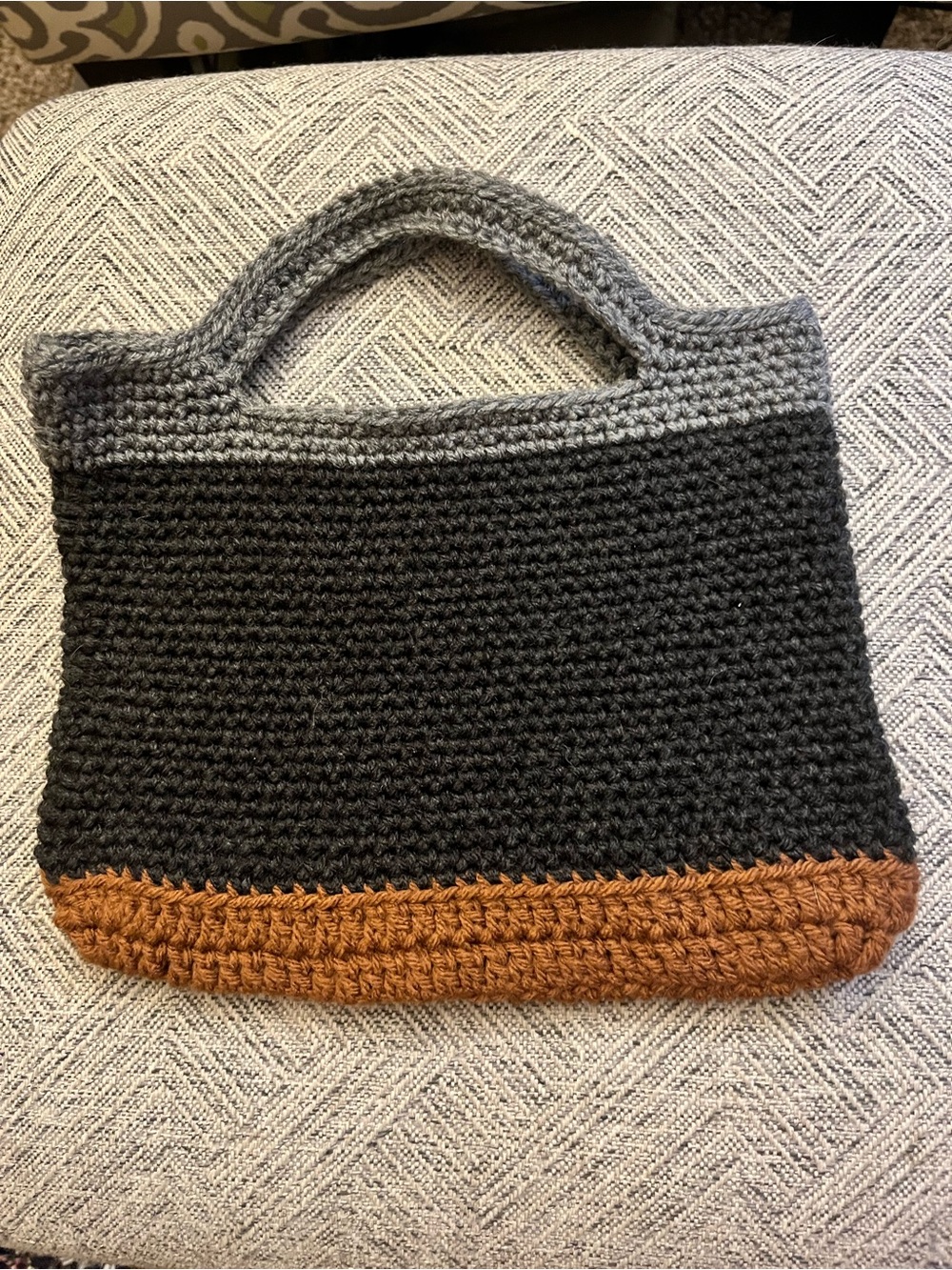 Handmade Crochet Hand Bag - Gray, Black & Brown